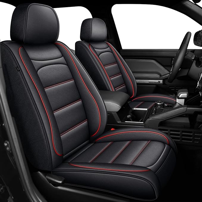 AOMSAZTO Ford Ranger Seat Covers: Full Set Custom Fit 2019 2020 2021 2022 2023 2024 2025 Ford Ranger Breathable Waterproof Leather Seat Protector(5 Seats, Redline)