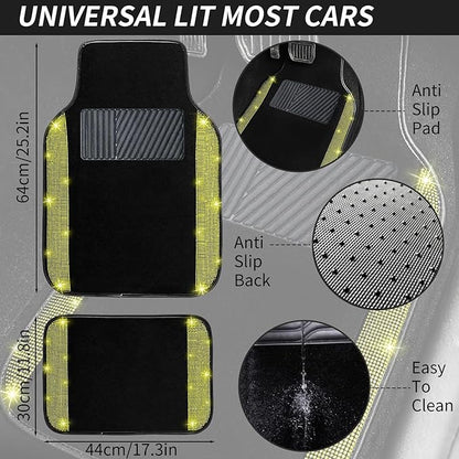 NBTEPEM Bling Car Floor Mats Full Set, Universal Fit Most Cars,SUV, Trucks, 4 pcs Sparkle Glitter Diamond Carpet for Women Girls with Anti-Slip Pad (Yellow Diamond)
