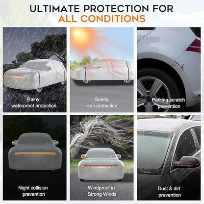 Waterproof SUV Car Cover: 6-Layer Protection from Rain, Snow, UV & Dust - Universal Fit up to 177 inches with Zipper Door & Windproof Straps for Outdoor, Garage, Travel Use, Silver