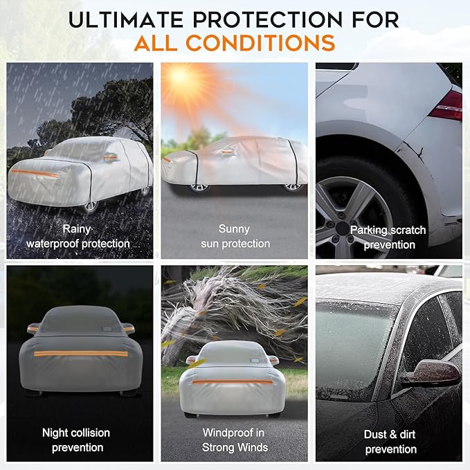 Waterproof SUV Car Cover: 6-Layer Protection from Rain, Snow, UV & Dust - Universal Fit up to 189 inches with Zipper Door & Windproof Straps for Outdoor, Garage, Travel Use, Silver