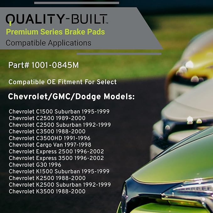 Premium Semi-Metallic Front Brake Pads (1001-0845M) Compatible with 1988-2002 Chevrolet/Dodge/GMC (C1500/C2500/C3500/C3500HD/Cargo Van/Express 2500/Express 3500/G30/G3500/K1500/K2500)