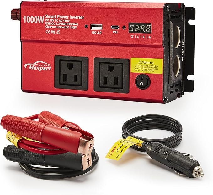 TWING Car 1000w Inverter,12v DC to 110v Power Inverters for Vehicles 1000 watt with Dual AC Outlets 3.0A USB and Type-C,12 Volt Inverter Car Cigarette Lighter Battery