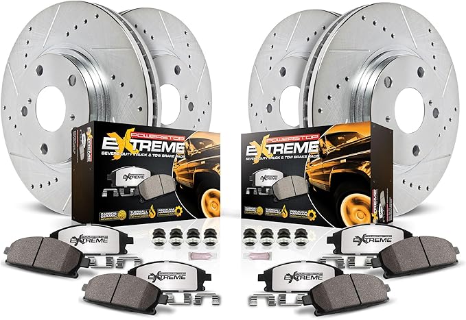 Power Stop Front and Rear Brake Kit For 2008 2009 2010 2011 Lexus LX570 2013 2014 2015 Lexus LX570 - Truck & Tow Carbon Fiber Ceramic Brake Pads & Drilled and Slotted Rotors Replacement, K4117-36