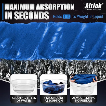 Airlab Microfiber Towels for Cars Wash Drying Thick Plush Cleaning Cloth Auto Detailing Super Absorbent for Interior & Exterior Lint Free, Streak Free, 35 x 24 Inch, 500 GSM, Pack of 1