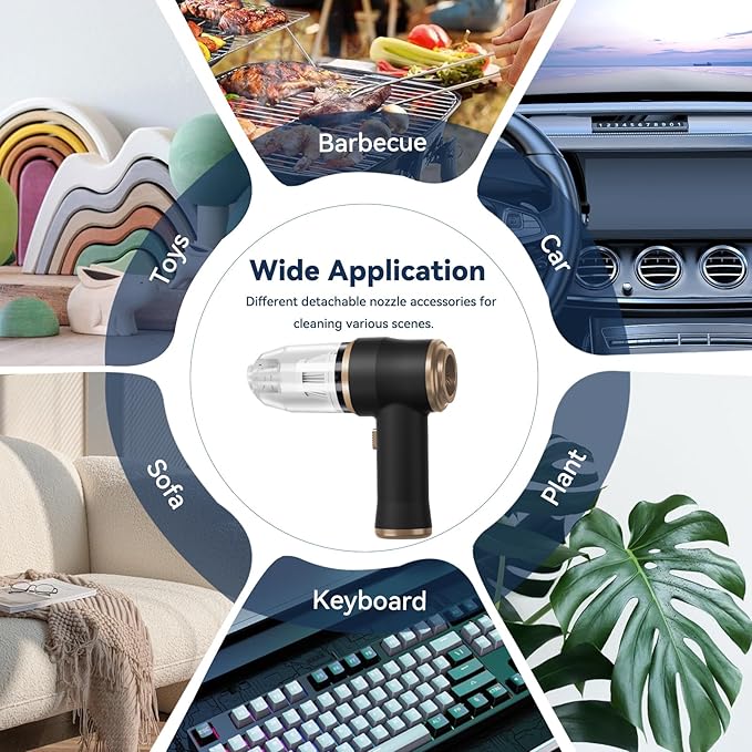 Mini Car Vacuum Portable Cordless Handheld Vacuum Cleaner and Air Duster 2 in 1 with Multi-Nozzles for Car, Computer, Sofa, Office, Pet, Home