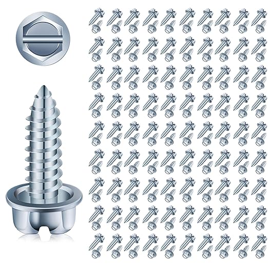 【Upgraded】 100 Pcs License Plate Mounting Screws for Car Dealers #14 x 3/4" Slotted Hex Head License Plate Bolts with Rustproof Finish, Car License Plate Screws for License Plates Frames