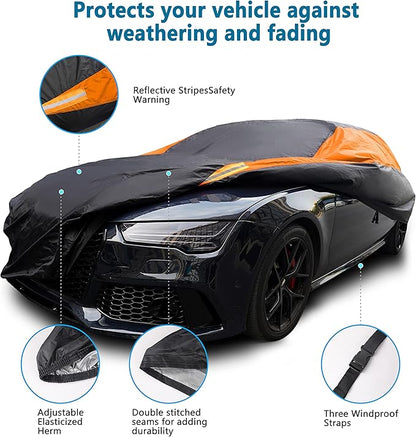 MORNYRAY Waterproof Car Cover All Weather Snowproof UV Protection Windproof Outdoor Full car Cover, Universal Fit for Sedan (Orange, A3-Fit Sedan Length(178-185 inch)