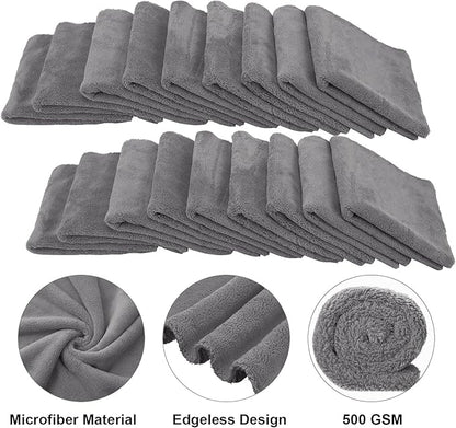 Shimeyao 30 Pcs Edgeless Microfiber Plush Towels for Cars Detailing Drying Wash Polishing Absorbent Cleaning Cloths, 500 GSM, 16 x 16 Inch(Gray)