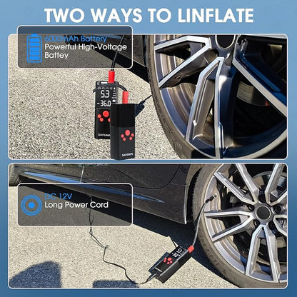 Tire Inflator Portable Air Compressor, 150PSI Cordless Portable Tire Inflator for Car, 3X Fast Smart Air Pump for Car Tires, Bike Pump, Motorcycle, Ball - Digital Pressure Gauge/LED