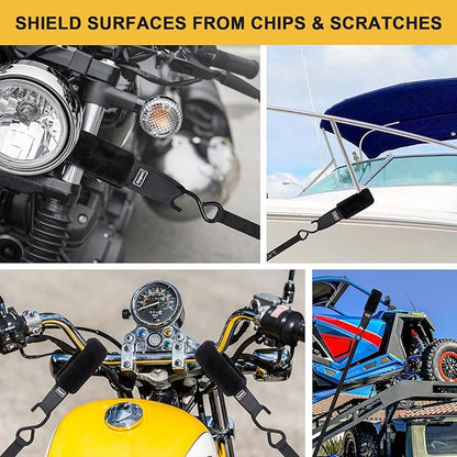 Ayaport Soft Tie Cover Set Include 4 pcs Synthetic Sheepskin Plush Covers and 4 pcs Soft Loop Tie Down Straps for Protecting Motorcycle, Dirt Bike, ATV, UTV etc. 1"x15"
