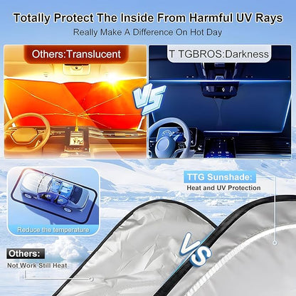 T TGBROS Windshield Sun Shade for Volkswagen Atlas 2018-2024 2025 Front Window Sun Shade Foldable Sun Shield Sun Visor Cover Block Heat and Sun Protection