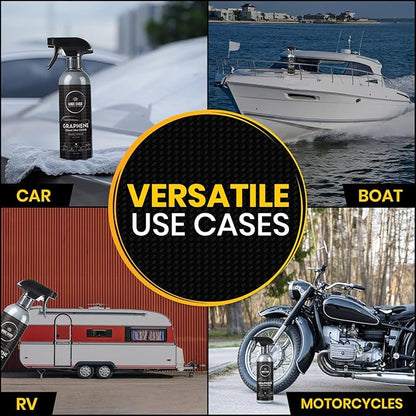 Graphene Ceramic Spray Coating - LAST SO LONG! Quick & Easy for Cars, Motorcycles, Boats & More - Professional-Grade Sealant for Maximum Gloss & Shine - Waterless Wash & Wax - 16oz Bottle