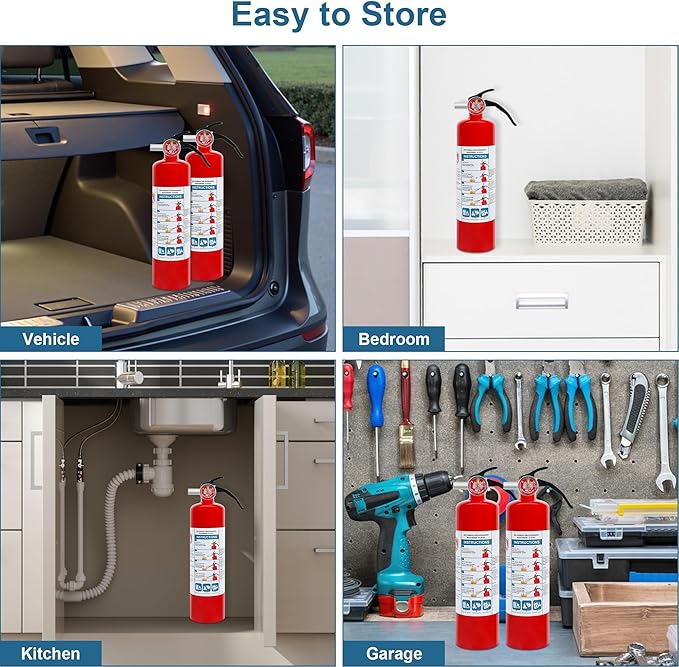 2 Pack Dry Chemical Fire Extinguishers 2.5 lb ABC, Home, Car, Boat Use, 1A:10B:C Rating, Quick Release Handle, Easy to store and Carry Dry Powder Extinguisher
