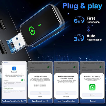 Wireless CarPlay Adapter 2025 Mini Size Multi-User Dongle Seamless Car Bluetooth Carplay Adapter for iPhone and Vehicle USB & Type-C Plug and Play Car Play Wire to Wireless No Delay Auto Connect