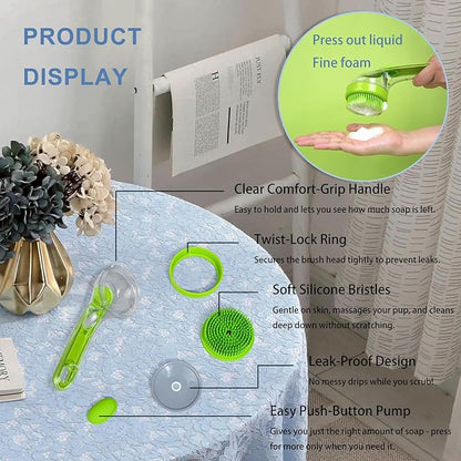 (4PCS) Pet Bath Brush,2025 New 2 in 1 Dog Bath Brush,Dog Shampoo Brush Bubble Maker,Bathing Dogs Grooming Massage Brush for Long & Short Haired Dogs & Cats,with Built-in Shampoo Dispenser(Green)