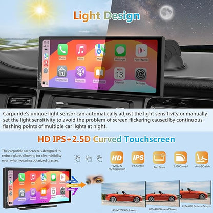 CARPURIDE W125S 11.26 Inch HD Wireless Carplay & Android Auto Screen, 4K +1080P+1080P Dash Camera for Cars with 64GB Card, with Loop Recording, Bluetooth, Voice Control, GPS, FM, Super Link