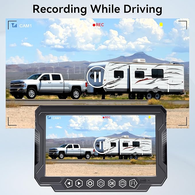 RV Backup Camera Wireless 7-inch for Furrion: Touchkey 4-Channel with Recording 1080P HD RV Rear View Camera Night Vision Waterproof Easy Install for Trailers, Boats, Fifth Wheels