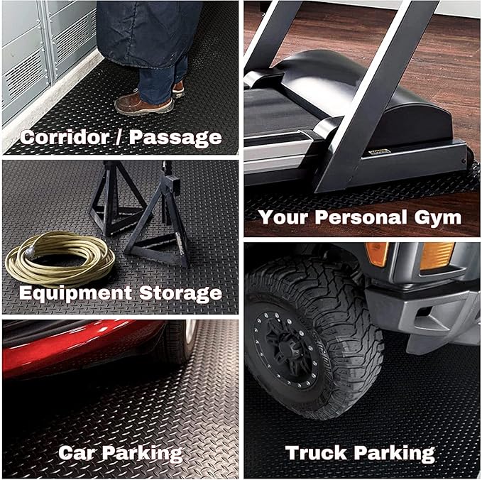 SEAL 6 x 20 Ft Premium Garage Floor Mat, Solid 2.8mm Thickened Black Commercial Grade Heavy Duty Parking Mat for Garage Floor, Golf Cart, Water/Stain Resistant Floor Runner (Embossed Diamond Plate)