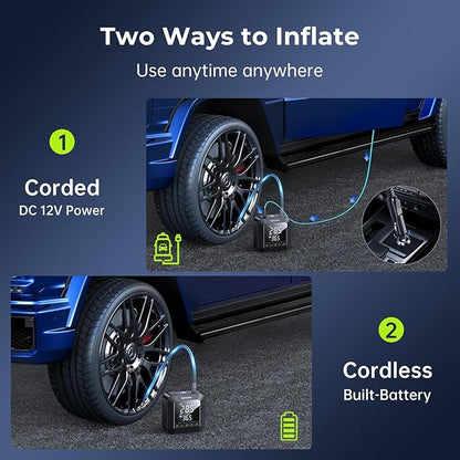 Syncwire Tire Inflator Portable Air Compressor 150PSI Air Pump for Car Tires [3X Faster] Inflation Electric Smart Tire Pump with Extra-Large LCD Dual Value Display [Free Car Tire Valve Caps], Auto-Off
