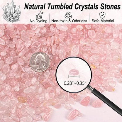 0.88 Lb Rose Quartz Crushed Stones Crystal Chips Bulk, Natural Gemstones Healing Reiki Crystals Mini Quartz Pebbles Irregular Shaped Decorative Vase Fillers Aquarium Gravel Rocks