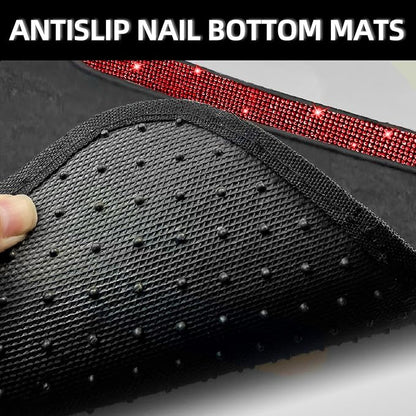 NBTEPEM Red Bling Car Floor Mats Full Set, Universal Fit Most Cars,SUV, Trucks, 4 pcs Sparkle Glitter Diamond Carpet for Women Girls with Anti-Slip Pad (Red Diamond)