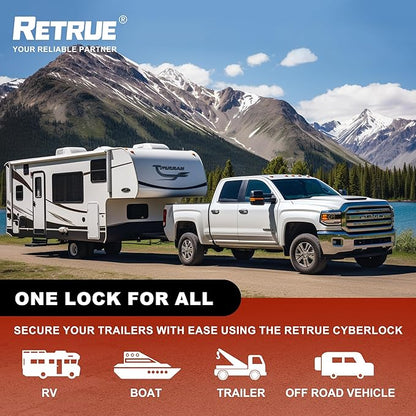 RETRUE Trailer Tongue Coupler Lock, Upgrade Trailer Cyberlock Extra Wide 1.2'' Span, Dia 1/4'', Heavy Duty Trailer Latch Lock for Wide Trailer Coupler, Tow Boat Accessories, RV Truck Car's, Silver