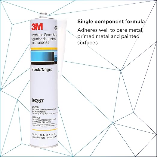 3M Urethane Seam Sealer, 08367, Black Color, High Solids, Permanently Flexible, 310 mL/10.5 fl oz Cartridge