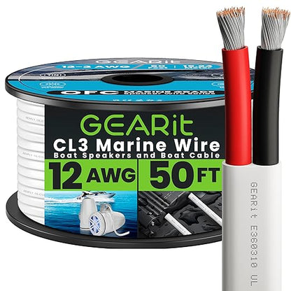 GEARit 12 Gauge Marine Wire, 12/2 AWG (50ft) Marine Grade Tinned Copper Oxygen Free, Duplex 2-Conductor Insulated Red & Black Electrical Cable for Boat, Automotive, RV, Camper, Trailer