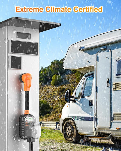 GEARGO RV Surge Protector 50 Amp, Latest 18000J Surge Protection RV Circuit Analyzer, RV Adapter Plug for Camper with Waterpoof Cover, Plug and Play（Orange）