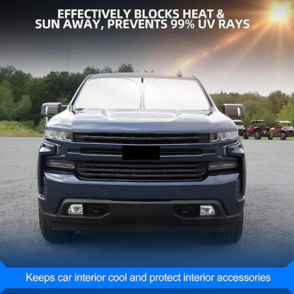 Windshield Sun Shade for Silverado 1500 2019-2025 2026 Foldable Sunshade Custom Fit Front Window Car Interior Accessories Protector Blocks UV Rays