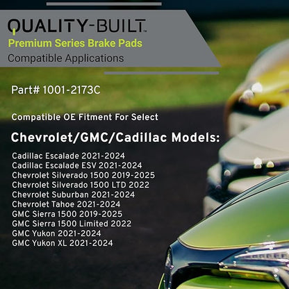 Premium Ceramic Front Brake Pads (1001-2173C) Compatible with 2019-2025 Cadillac/Chevrolet/GMC (Escalade/Sierra 1500/Sierra 1500 Limited/Silverado 1500/Suburban/Tahoe/Yukon & More)