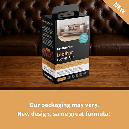 Furniture Clinic Large Leather Care Kit | Leather Cleaner + Conditioning Protection Cream for Furniture | Two 17oz Bottles + 1 Sponge & 1 Cloth | Restore Leather Couches, Car Seats, Jackets, & Boots