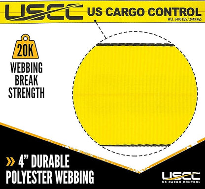 US Cargo Control 4 Inch x 11 Inch Fixed End (5-Pack), Zinc-Coated Ratchet and Black Flat Hook, 5,400 lbs Working Load Limit, 4 Inch Ratchet Strap Fixed Ends for Flatbed Trailers and Trucks