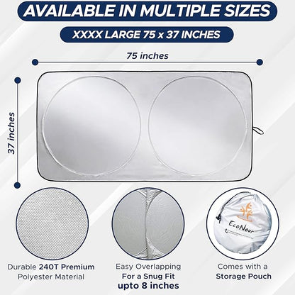 EcoNour Foldable Sunshade for Car Windshield | Dashboard Shield for Your Vehicle | Auto Window Shades for UV Rays and Sun Screen Protection | XXXX-Large (75 inches x 37 inches)