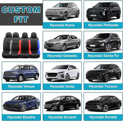 GIANT PANDA 2 Front Leather Car Seat Cover for Hyundai,3D Air Cool Mesh Thick Seat Covers Custom Fit Hyundai Sonata Elantra Santa Fe Tucson Accent Kona Palisade Genesis Venue Ioniq (Red+Black)