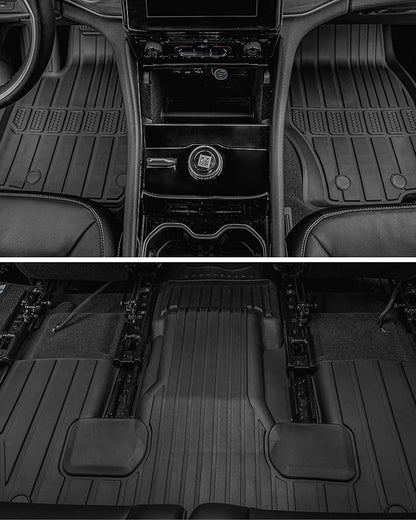 3W Floor Mats & Cargo Liner Fit for Jeep Grand Wagoneer 2022 2023 2024 2025 7 seat (Not Fit for L or 8 seat), TPE Custom Fit Wagoneer Floor Liner for 1-3 Rows and Trunk Mats Full Set Car Accessories