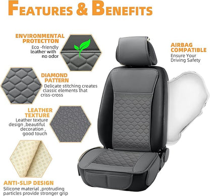 Elantrip Car Seat Cover Full Set Leather Car Seat Protector Universal fit for Most Cars SUVs and Trucks Water Proof Front and Rear Seat Protector Gray