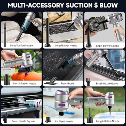 Handheld Vacuum Cordless, Car Vacuum Cleaner with Brushless Motor, Strong Suction Vacuum & Compressed Air Dusters with LED Light, Type C Port, Wireless Mini Portable Hand Vacuum Blower for Home, Pet