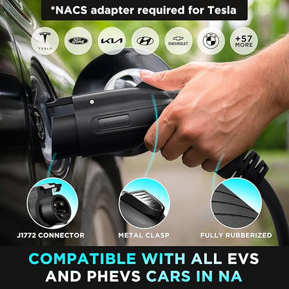 EVIQO EV Charger Level 2-48 Amp Level 2 EV Charger Hardwired, 240V Electric Vehicle Charging Stations, J1772 Chargers 11.5kW, Wall EV Chargers for Home, EVSE EV Charging Station 25' Cord