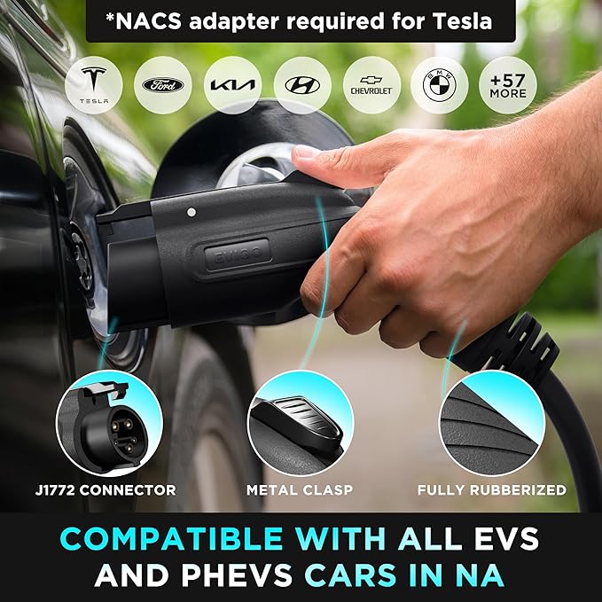 EVIQO Level 2 EV Charger – 48 Amp (11.5 kW) 240V – Wall EV Charger Level 2, NEMA 14-50 Plug/Hardwired, J1772 25' Cable, Enhanced Wi-Fi – UL, Energy Star, ETL Certified EVSE, Car Charging Station GEN 2