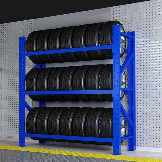 Adjustable Height Tire Storage Rack for Garage, Maximum Load 1100 lbs, Blue, 3 Tiers(59x19.6x78.7in)