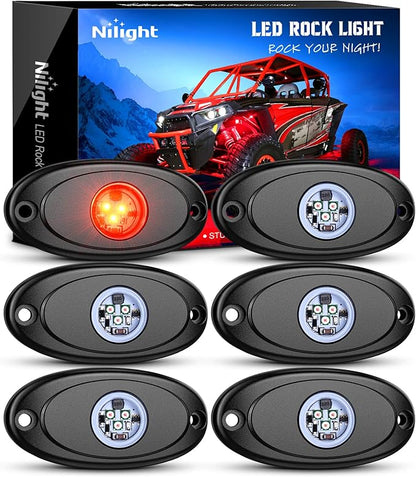 Nilight LED Rock Light 6PCS Underglow Wheel Well Pods Waterproof Exterior Underbody Roof Rack Side Lamps for Car Truck Pickups ATV UTV SUV Motorcycle Boat, Red Color