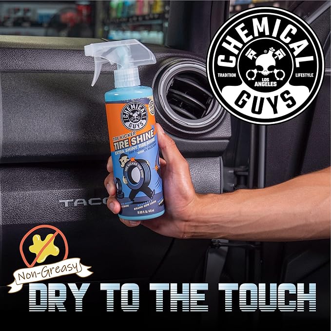 Chemical Guys Tire Kicker Sprayable Extra Glossy Tire Shine (Works on Rubber, Vinyl & Plastic), Great for Cars, Trucks, SUVs, Motorcycles, RVs & More, 16 oz (2 Pack)