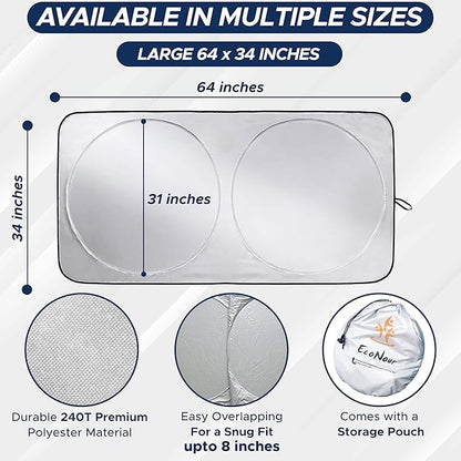 EcoNour Car Front Windshield Sun Shade for Car | SUV Accessories for Maximum Sun and Heat Protection | UV-Blocking Windshield Dash Cover & Sun Visor for Cooler Interior | Large (64 x 34 Inches)