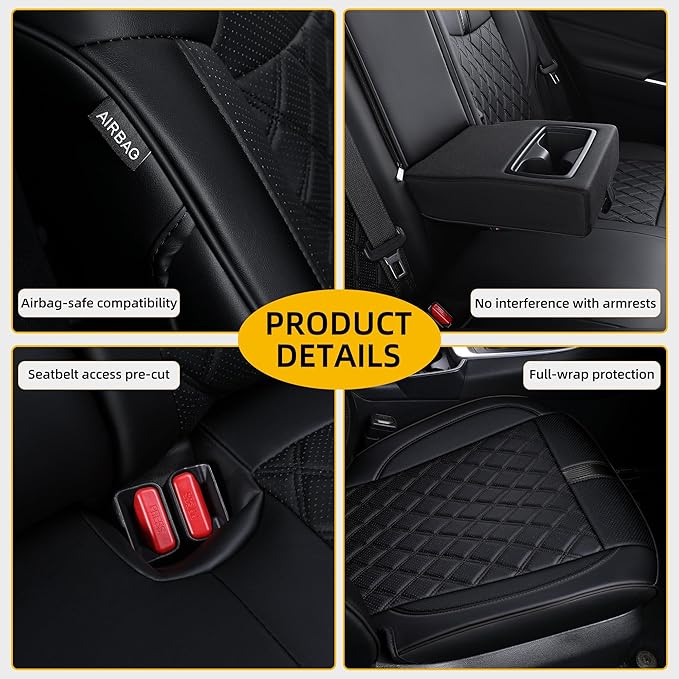 Custom Fit RAV4 Seat Covers for 2019-2025 Toyota RAV4 Hybrid LE,XLE,XLE Premium,Limited Full Coverage Waterproof Leather Car Seat Covers Full Set (Black)