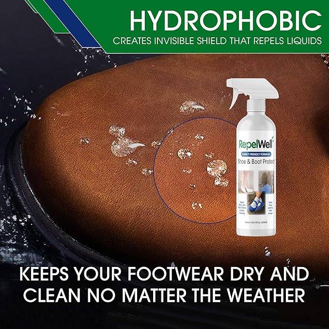 Shoe & Boot Stain & Water Repellent (24oz) Eco-Friendly, Pet-Safe Spray Keeps Fabric, Leather & Suede Clean & Dry