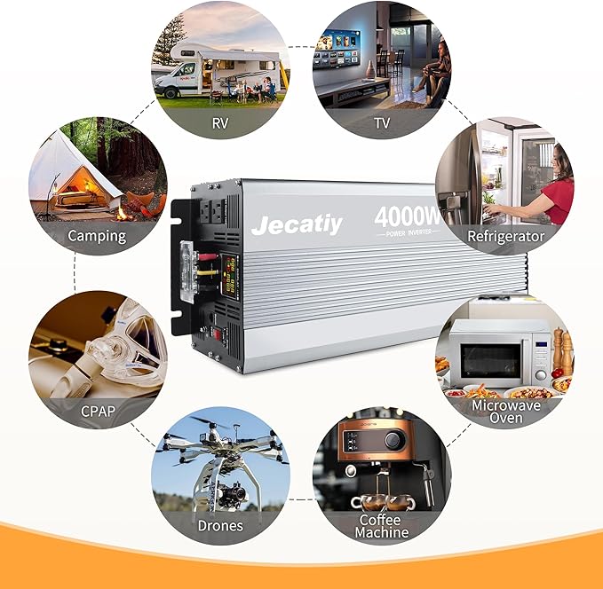 4000 Watt Pure Sine Wave Power Inverter DC 12V to 110V/120V AC Converter with 2 AC,5V 2.4A USB Charging Ports, Car Solar Power Inverters with LCD Display for Home RV Truck
