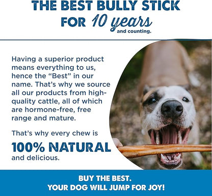 Best Bully Sticks 12 Inch Bully Sticks for Dogs - 50 Count (Pack of 1) - Natural, Easily Digestible, 100% Grass-Fed Beef, Grain and Rawhide Free