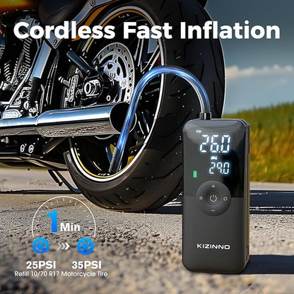 Electric Bike Pump Portable for Bicycle Tires, Compact Motor Air Pump - Fast Inflator 150PSI Smart Air Pump with Digital Pressure Gauge for Bike, E-Bike, Motorcycle with Presta and Schrader Valve