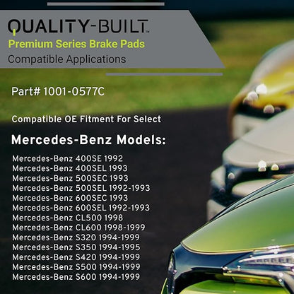 Premium Ceramic Front Brake Pads (1001-0577C) Compatible with 1992-1999 Mercedes-Benz (400SE/400SEL/500SEC/500SEL/600SEC/600SEL/CL500/CL600/S320/S350/S420/S500/S600)